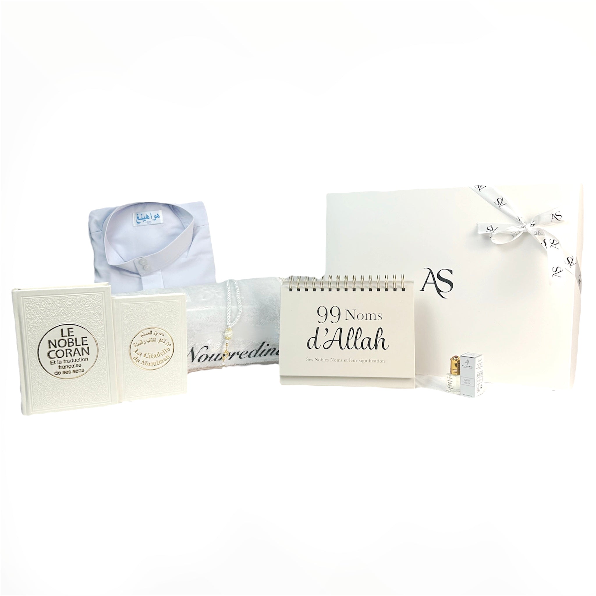 Coffret Qamis Noms d'Allah Blanc