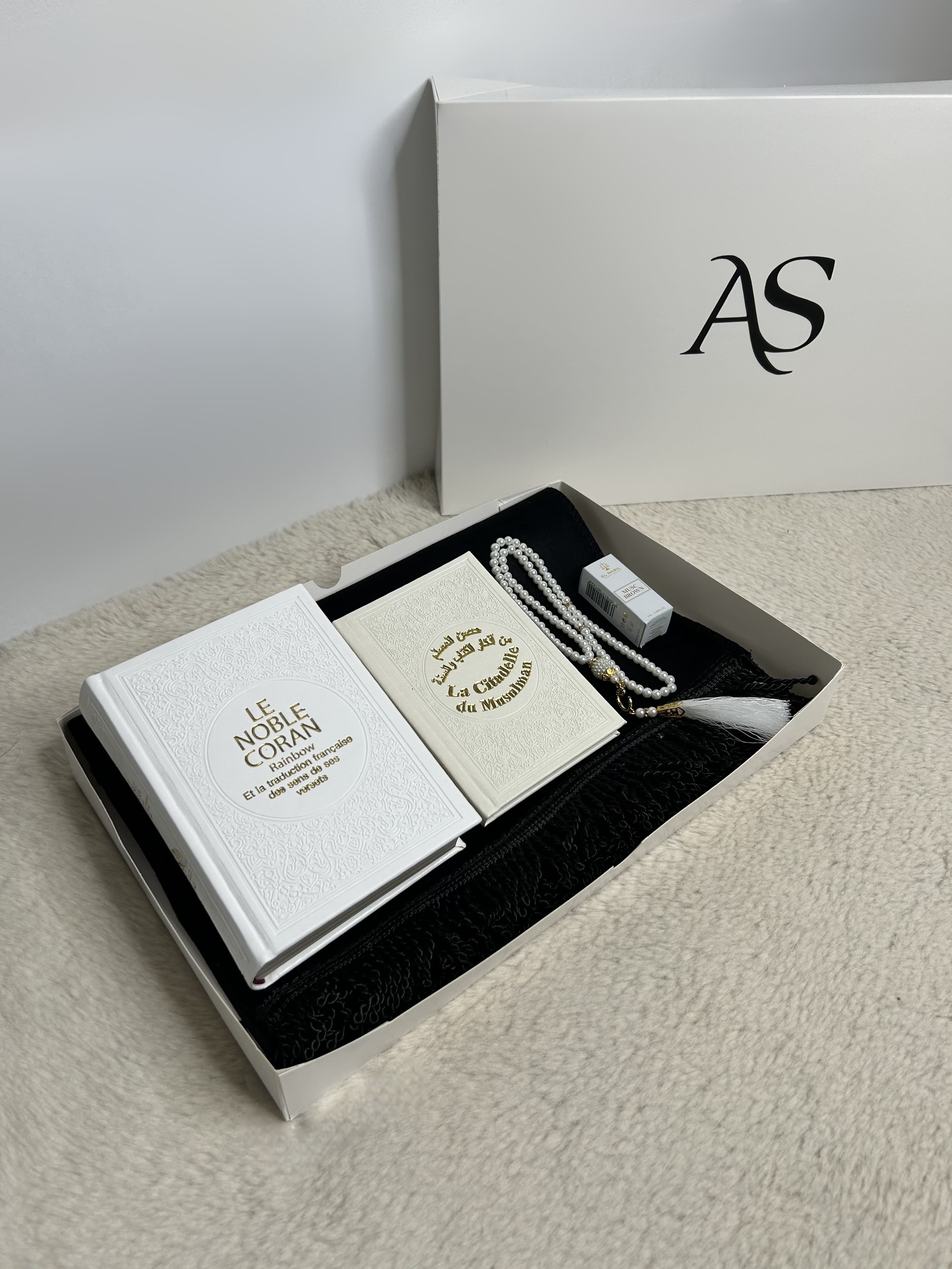 Coffret Coran Velours Noir et Blanc